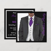 パープル ブラック ホワイト タキシード バチェラーパーティー 招待状 (正面/裏面)