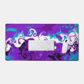 パープル、ブラック、ホワイト、ターコイズの流体アート デスクマット (キーボード&マウス)