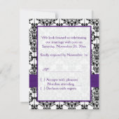 パープル、ブラック、ホワイト ダマスク RSVP カード (裏面)