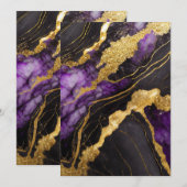 パープル ブラック マーブル模様 ゴールド付き 招待状 (正面/裏面)