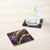 パープル ブラック マーブル模様 ゴールド スクエアペーパーコースター (インサイチュ)