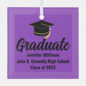 パープル ブラック 卒業生 パーソナライズド 卒業 ガラスオーナメント (正面)
