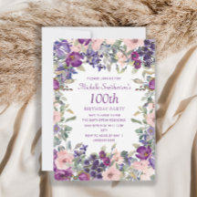 パープル+ブラッシュピンクの花と葉の100歳の誕生日