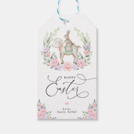 パープル ブラッシュ フラワーラム バニー ウサギ ハッピーイースター ギフトタグ