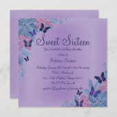 パープル&ブルーきらめくバタフライスウィート16招待状 招待状 (正面/裏面)
