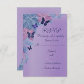 パープル&ブルーきらめくバタフライスウィート16 RSVPカード (正面/裏面)