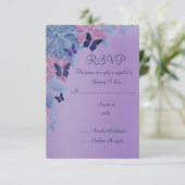 パープル&ブルーきらめくバタフライスウィート16 RSVPカード (スタンド正面)