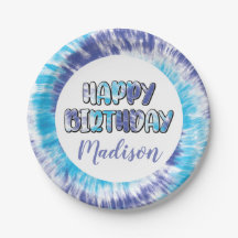 パープル+ブルーのタイダイ染め ハッピーバースデー  誕生日おめでとう
