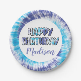 パープル+ブルーのタイダイ染め ハッピーバースデー  誕生日おめでとう ペーパープレート