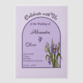 パープル&ブルーアイリスウォーターカラーミニマル結婚リスト ベラム紙招待状 (正面)