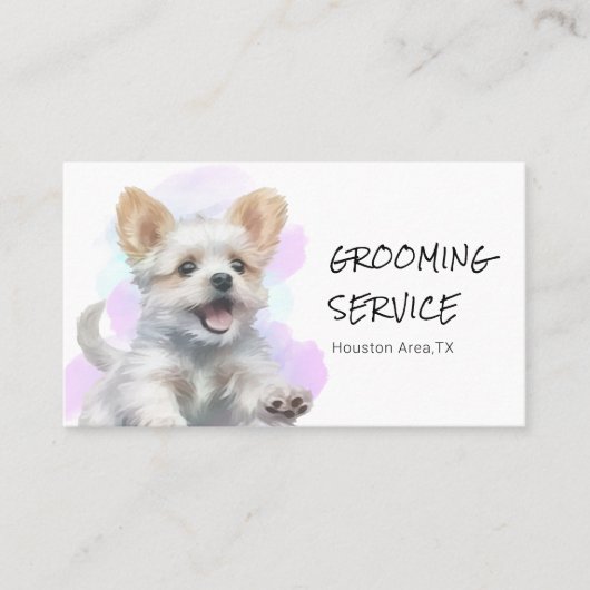 パープル/ブルーウォーターカラーペットグルーミングサービス 名刺 (正面)