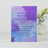 パープル&ブルーウォーターカラーライフお祝い 招待状 (スタンド正面)