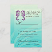 パープル&ブルーシーホース結婚式RSVPカード 出欠カード (正面/裏面)