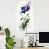 パープル&ブルーバラボタニカルウォーターカラーアート ポスター (ホームオフィス)