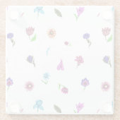 パープル&ブルーフラワープリント、モダンフローラプリント ガラスコースター (裏面)