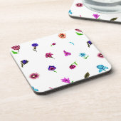 パープル&ブルーフラワープリント、モダンフローラプリント コースター (左側)