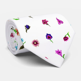 パープル&ブルーフラワープリント、モダンフローラプリント ネクタイ