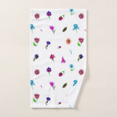 パープル&ブルーフラワープリント、モダンフローラプリント バスタオルセット (ハンドタオル)