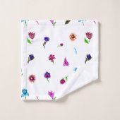 パープル&ブルーフラワープリント、モダンフローラプリント バスタオルセット (ウォッシュタオル)