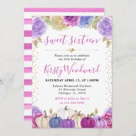 パープル&ブルーフローラカボチャ秋スウィート16 招待状