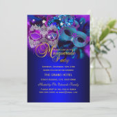 パープル&ブルーマスクマスカレードパーティー招待状 招待状 (スタンド正面)