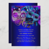 パープル&ブルーマスクマスカレードパーティー招待状 招待状 (正面/裏面)