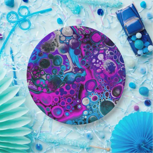 パープル、ブルーモダン抽象芸術流体アートマーブルセル ペーパープレート (パーティー)