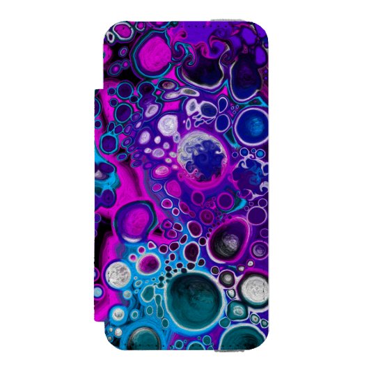 パープル、ブルーモダン抽象芸術流体アートマーブルセル INCIPIO iPhoneウォレットケース (フォリオ 正面)