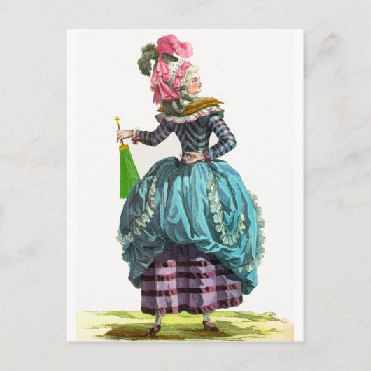 パープル&ブルーリージェンシーフランスのファッションスケッチ ポストカード (正面)