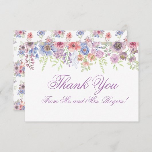 パープル&ブルーワイルドフラワーサンキューカード エンクロージャーカード (正面/裏面)