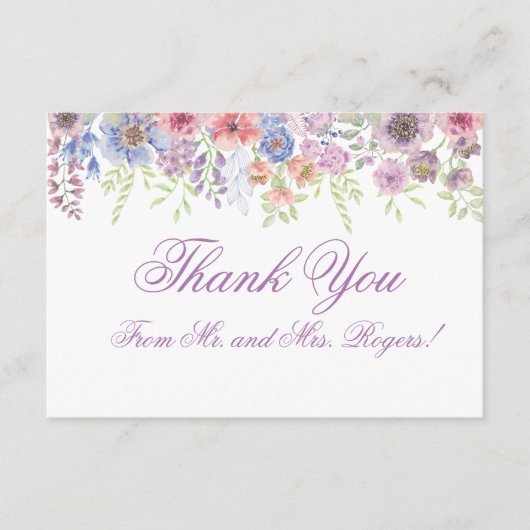 パープル&ブルーワイルドフラワーサンキューカード エンクロージャーカード (正面)