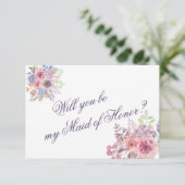 パープル&ブルーワイルドフラワー「メイド・オブ・オーナー（花嫁付き添い人）？カード 招待状 (スタンド正面)