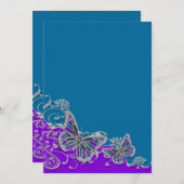 パープル·ブルー結婚·バタフライ·フローラ 招待状 (正面/裏面)