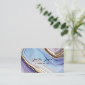 パープル&ブルー金ゴールドアゲート質感大理石 名刺 (スタンド正面)