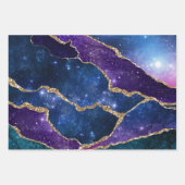 パープル&ブルー銀河系アゲートフェイク金ゴールドグリッター ラッピングペーパーシート (正面3)