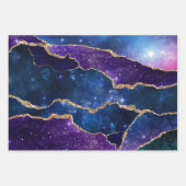 パープル&ブルー銀河系アゲートフェイク金ゴールドグリッター ラッピングペーパーシート (正面)
