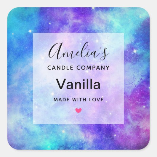 パープル&ブルー銀河系宇宙キャンドルビジネス スクエアシール (正面)