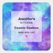 パープル&ブルー銀河系宇宙抽象芸術キッチン スクエアシール (正面)