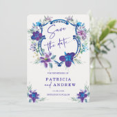 パープル ブルー オーキッド ウェディング セーブ ザ デート 招待状 (スタンド正面)