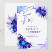 パープル ブルー オーキッド ウェディング セーブ ザ デート 招待状 (正面/裏面)