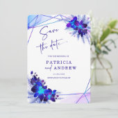 パープル ブルー オーキッド ウェディング セーブ ザ デート 招待状 (スタンド正面)