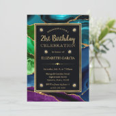 パープル、ブルー、グリーングリッターアゲート誕生日 招待状 (スタンド正面)