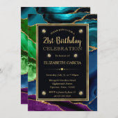 パープル、ブルー、グリーングリッターアゲート誕生日 招待状 (正面/裏面)