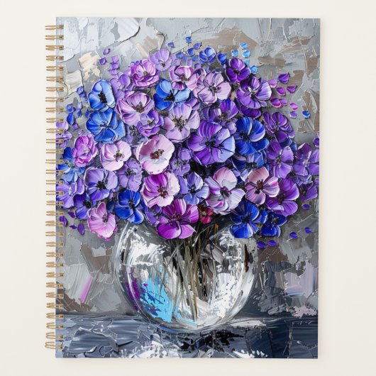 パープル ブルー グレー フラワー プランナー手帳 (正面)