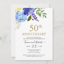 パープル ブルー ゴールド 50周年 結婚式招待状 招待状