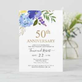 パープル ブルー ゴールド 50周年 結婚式招待状 招待状