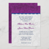 パープル、ブルー、シルバーの結婚式モノグラムV05 招待状 (正面/裏面)