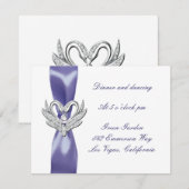 パープル ブルー シルバー スワンズ 結婚式の招待状カード 案内状 (正面/裏面)