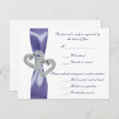 パープル ブルー ダイヤモンド ハーツ 結婚式 返信カード 招待状 (正面/裏面)