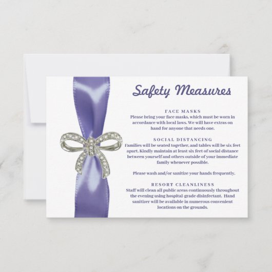 パープル ブルー ダイヤモンド リボン 安全対策 封入カード 招待状 (正面)